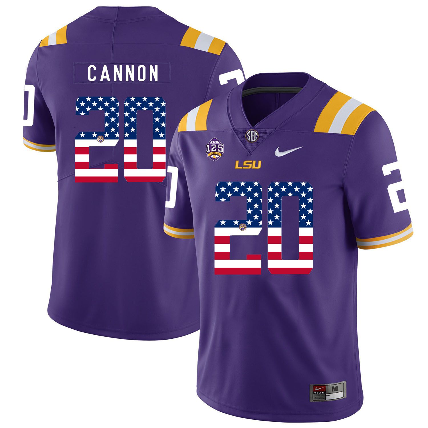 Men LSU Tigers #20 Cannon Purple Flag Customized NCAA Jerseys